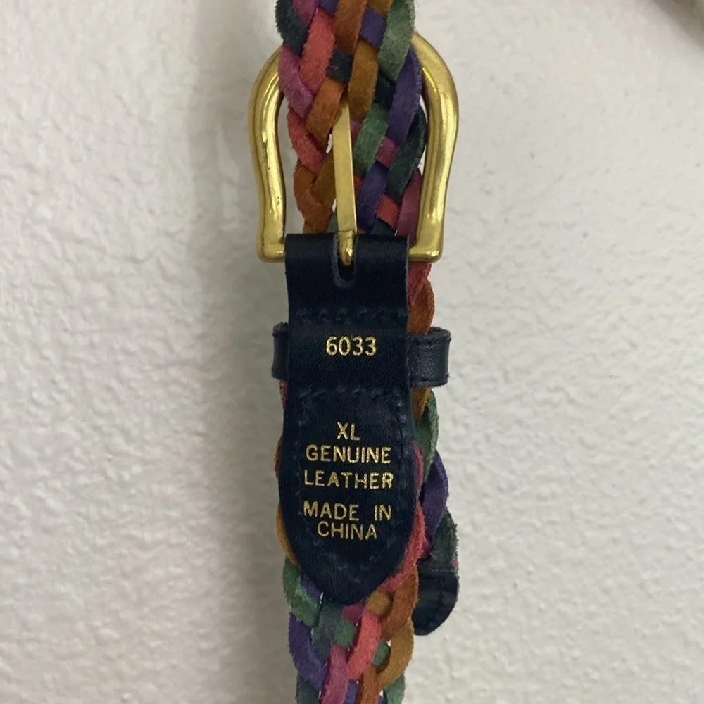 Rainbow Leather Braided Belt with Black and Brass tone details size XL